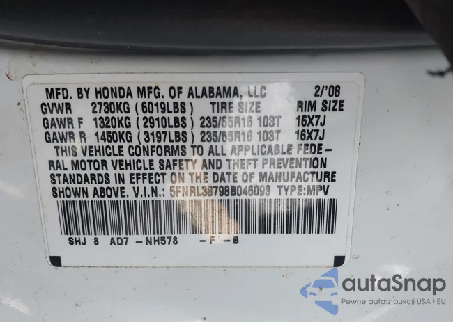 5FNRL38798B046098: 44461130