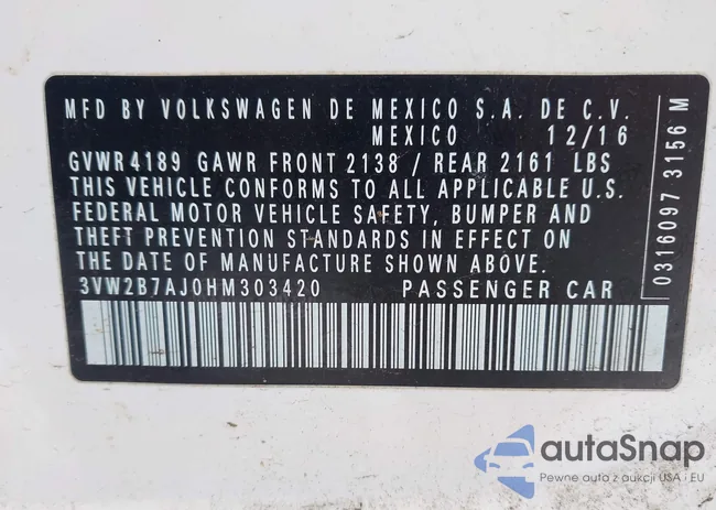 3VW2B7AJ0HM303420: 44461186