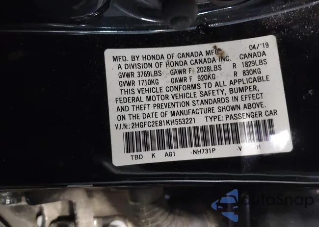 2HGFC2E81KH553221: 44461253