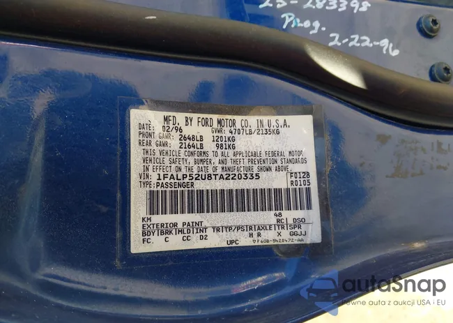 1FALP52U8TA220335: 44460632