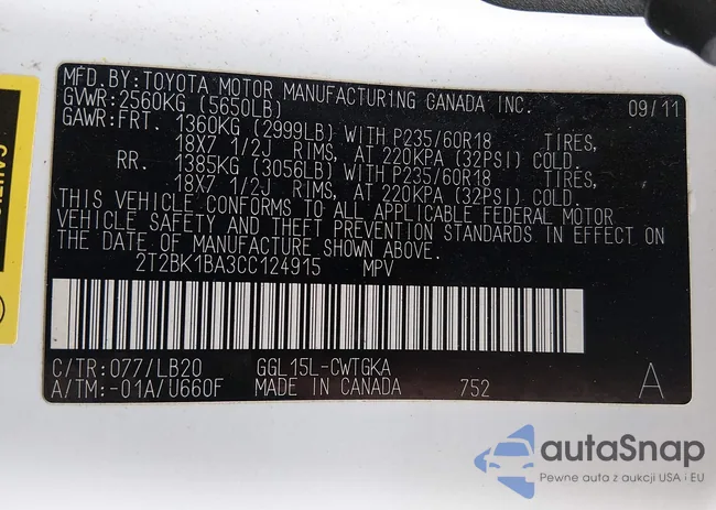 2T2BK1BA3CC124915: 44461764