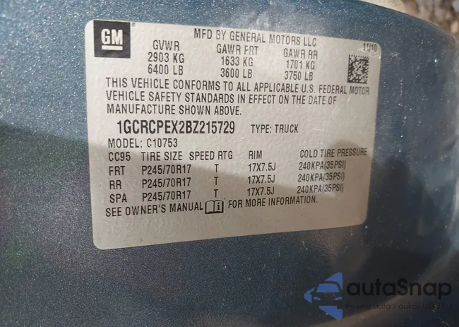 1GCRCPEX2BZ215729: 44461820