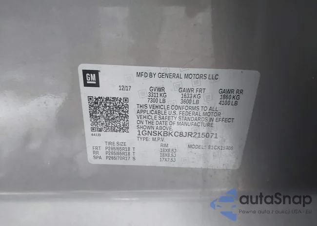 1GNSKBKC8JR215071: 44462232