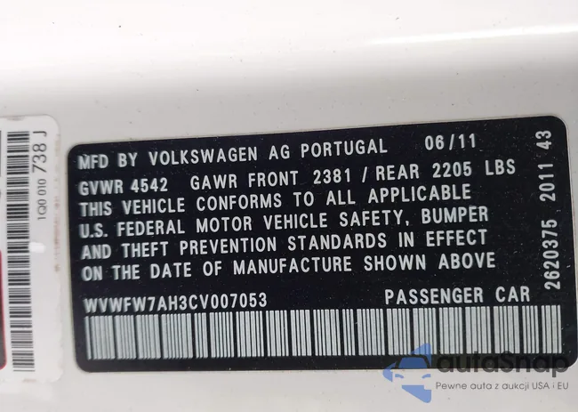 WVWFW7AH3CV007053: 44462261