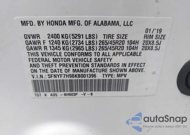 5FNYF7H98KB001396: 44461371