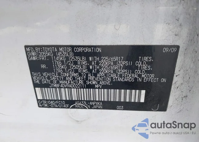 JTMBF4DV9AD022111: 44461507