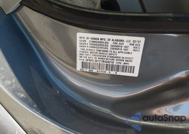 5FNRL38727B434210: 44462833