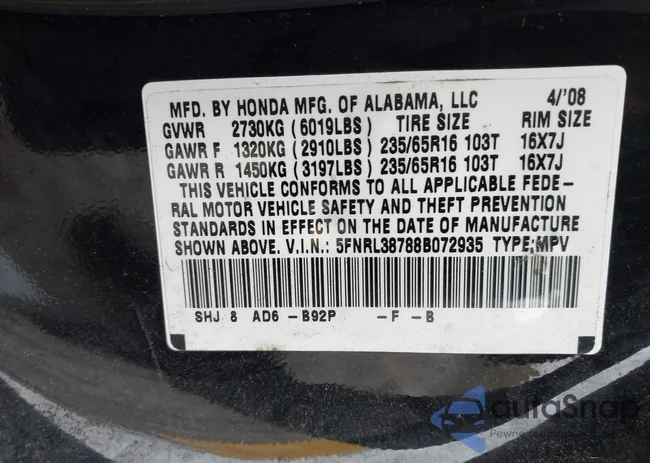 5FNRL38788B072935: 44463205