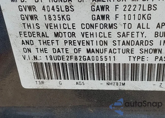 19UDE2F82GA005511: 44462557