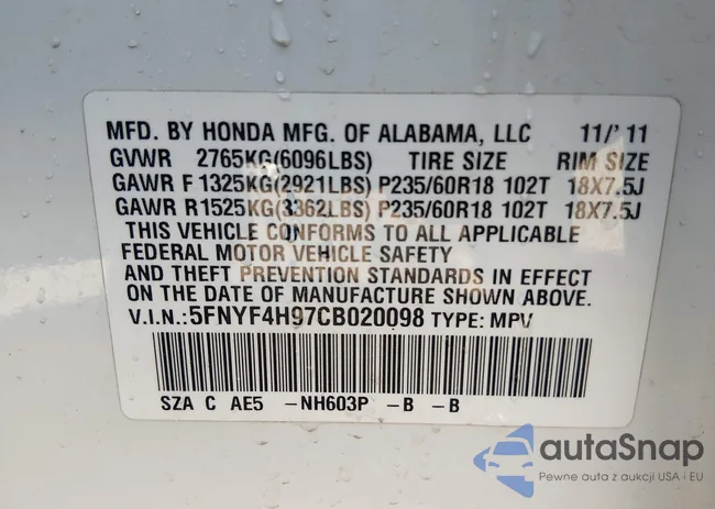 5FNYF4H97CB020098: 44462593