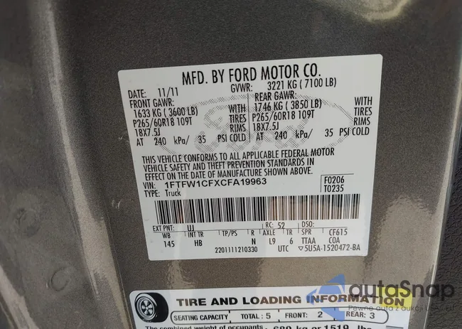 1FTFW1CFXCFA19963: 44464073