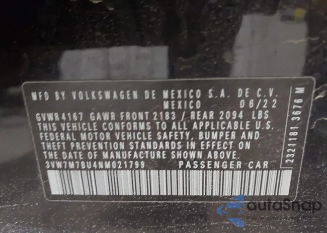 3VW7M7BU4NM021799: 44463417