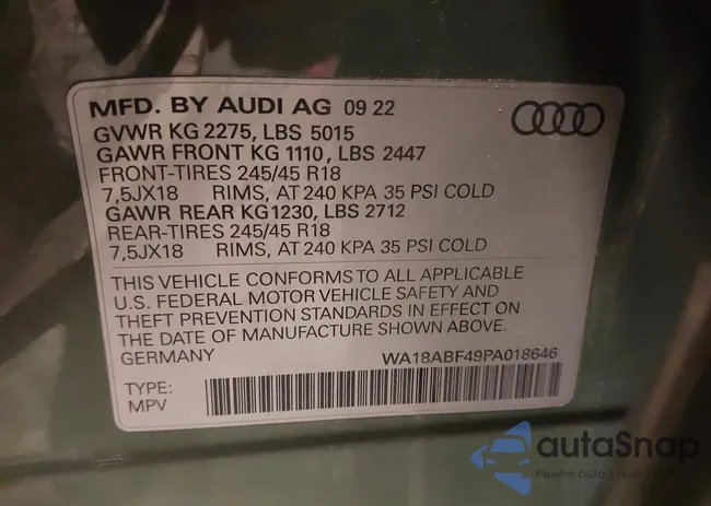 WA18ABF49PA018646: 44463434