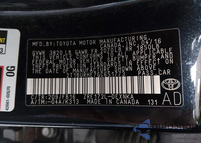 2T1BURHE7GC651773: 44463574