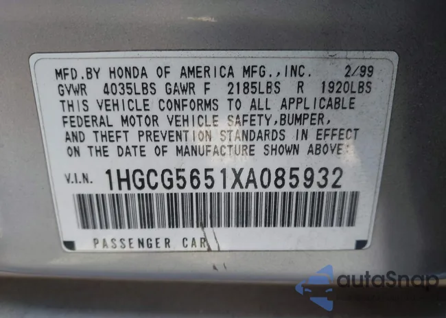 1HGCG5651XA085932: 44464370