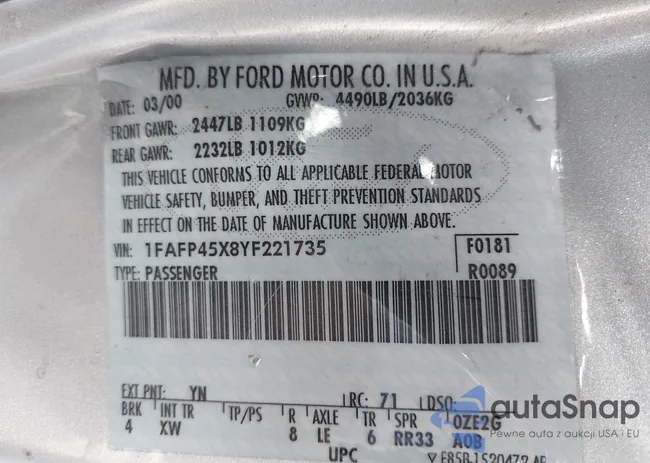 1FAFP45X8YF221735: 44464541