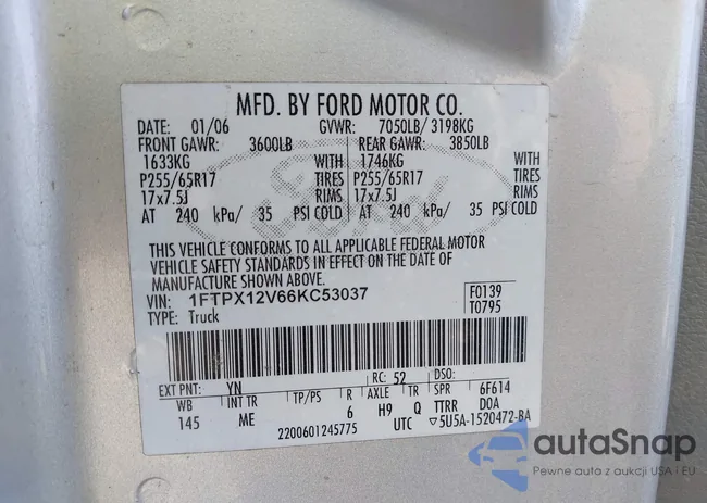 1FTPX12V66KC53037: 44465809