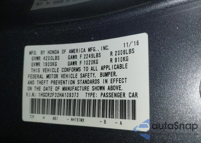 1HGCR2F32HA109373: 44466114