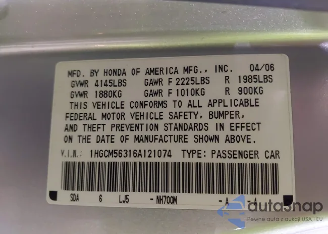 1HGCM56316A121074: 44466148