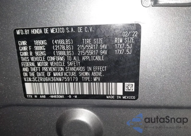 3CZRU6H36NM759179: 44465341