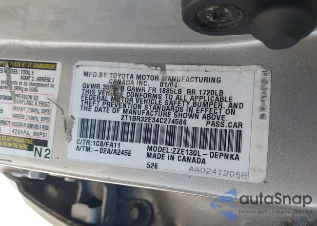 2T1BR32E34C274586: 44465511