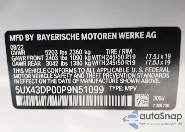 5UX43DP00P9N51099: 44467125