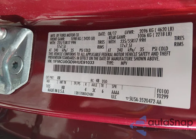 1FMCU0GD9HUE91033: 44467264