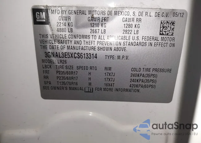3GNAL3E5XCS613314: 44466351