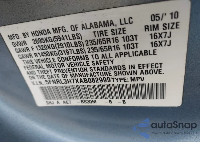 5FNRL3H7XAB082999: 44467862