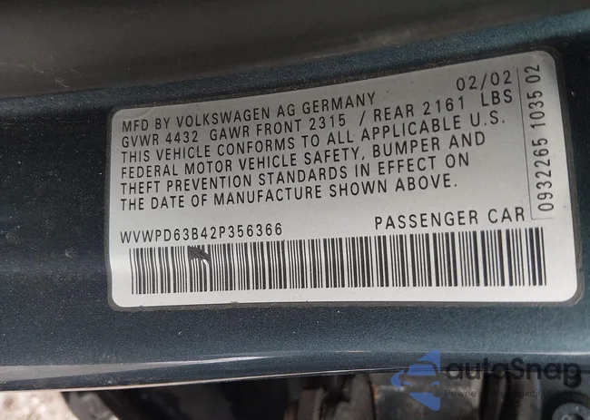 WVWPD63B42P356366: 44468222