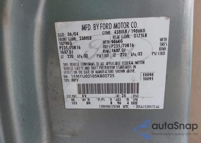 1FMYU03105KB02725: 44468297