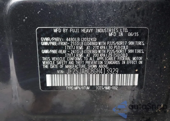 JF2SJABC8GH413929: 44467618