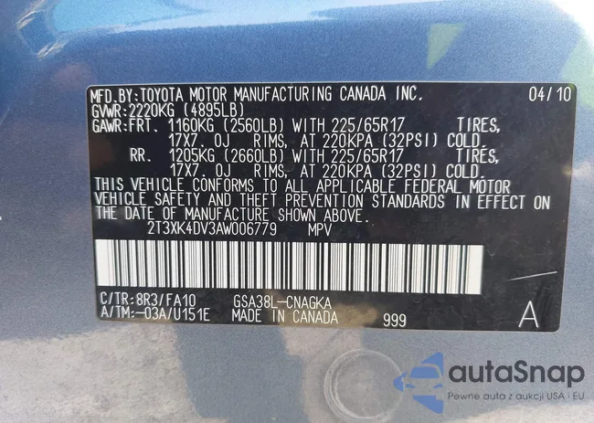 2T3XK4DV3AW006779: 44469023