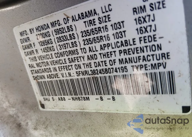 5FNRL38245B074195: 44468360