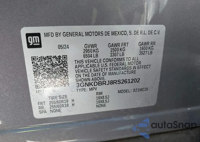 3GNKDBRJ8RS261202: 44470025