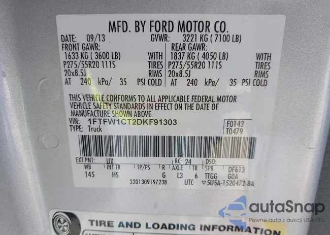 1FTFW1CT2DKF91303: 44470164