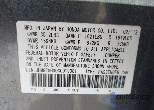 JHMGE8H30CC019081: 44469710