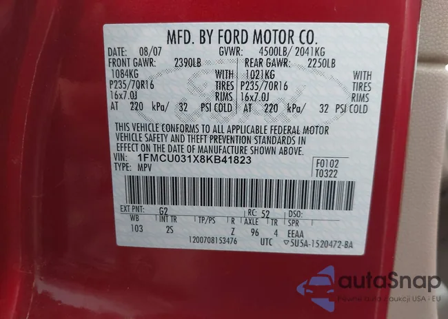 1FMCU031X8KB41823: 44470769