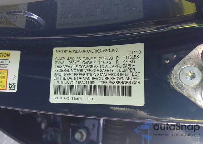 1HGCV1F41KA011165: 44470921