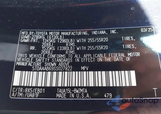 5TDAAAB69SS027822: 44471139