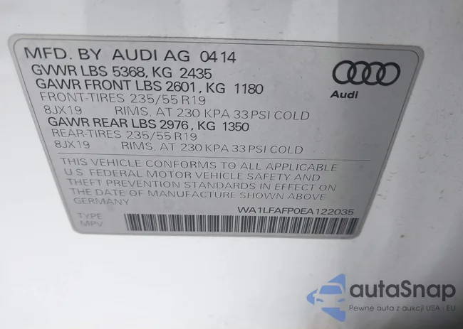 WA1LFAFP0EA122035: 44471320