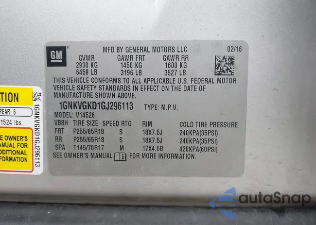 1GNKVGKD1GJ296113: 44470475