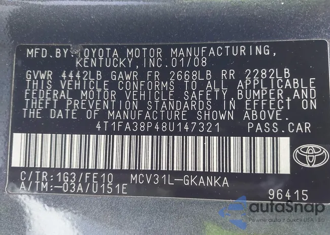 4T1FA38P48U147321: 44470605