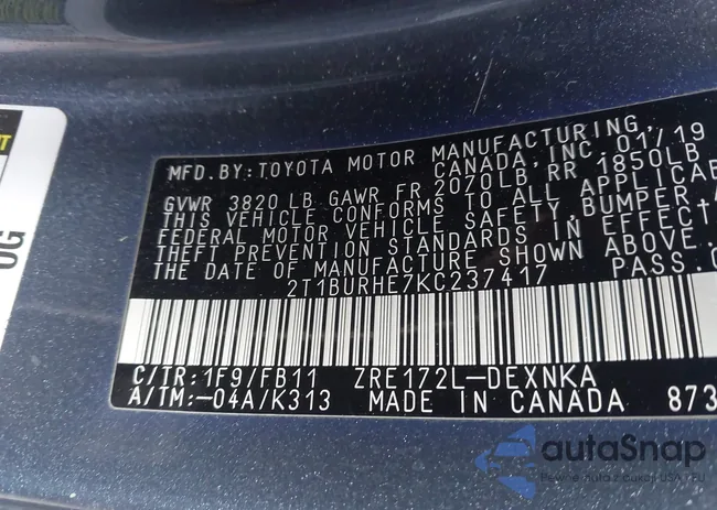 2T1BURHE7KC237417: 44471805