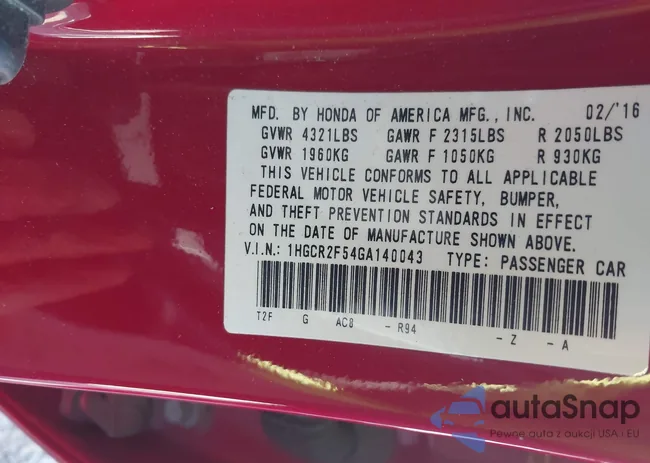 1HGCR2F54GA140043: 44471916