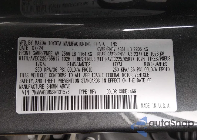 7MMVABBM5SN301576: 44471931