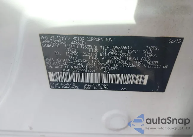 JTMWFREV7DD014221: 44472207