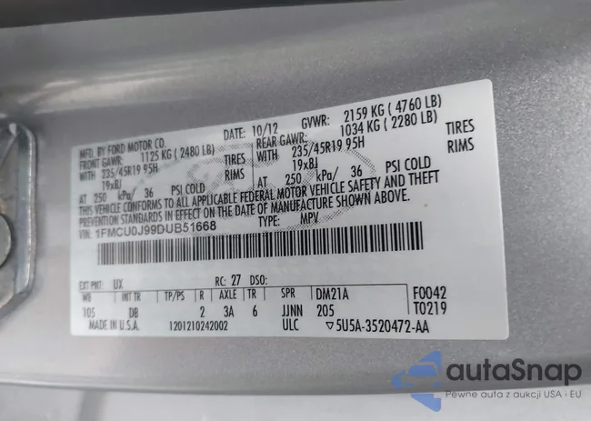 1FMCU0J99DUB51668: 44471350