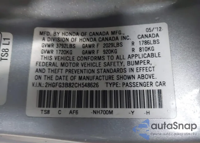 2HGFG3B82CH548626: 44471405