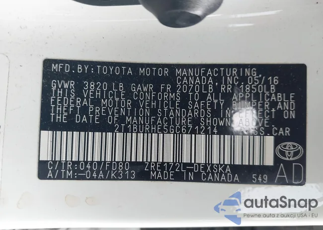 2T1BURHE5GC671214: 44472972